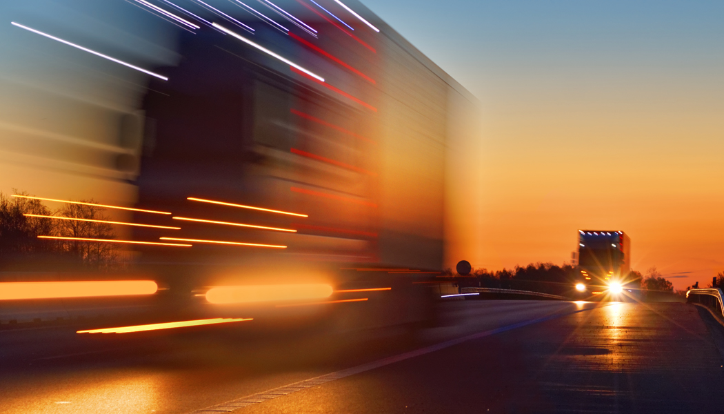 A truck during sunset stands for fuel efficiency of the Maxion Aerowwheel. 